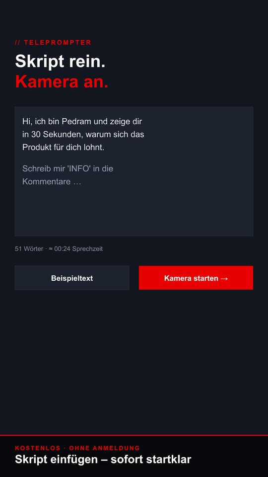 Screenshot: paste your script and start the camera