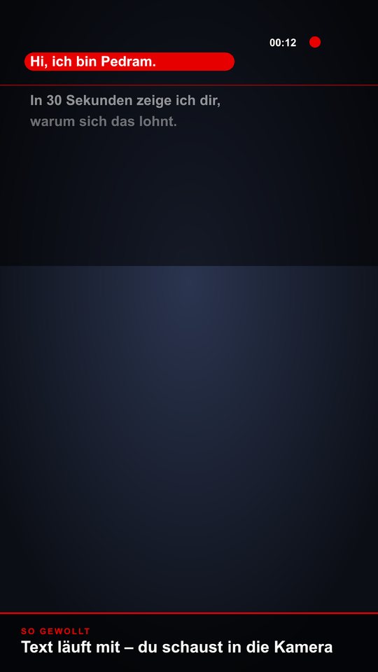 Screenshot: the text scrolls over the live camera view while recording